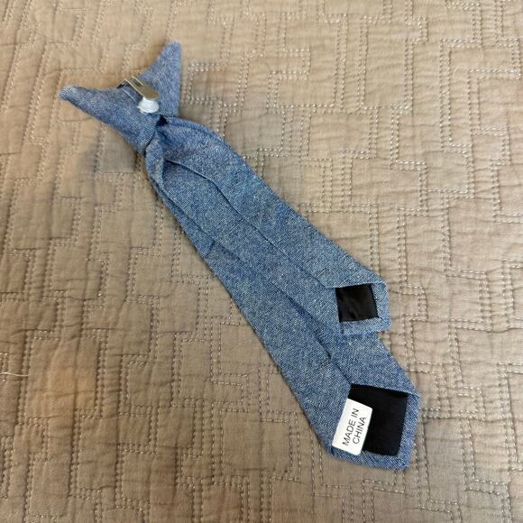 Toddler Boys Chambray Blue Neck Tie Clip On Tie Fancy Dressup Preppy Cute - Picture 4 of 7
